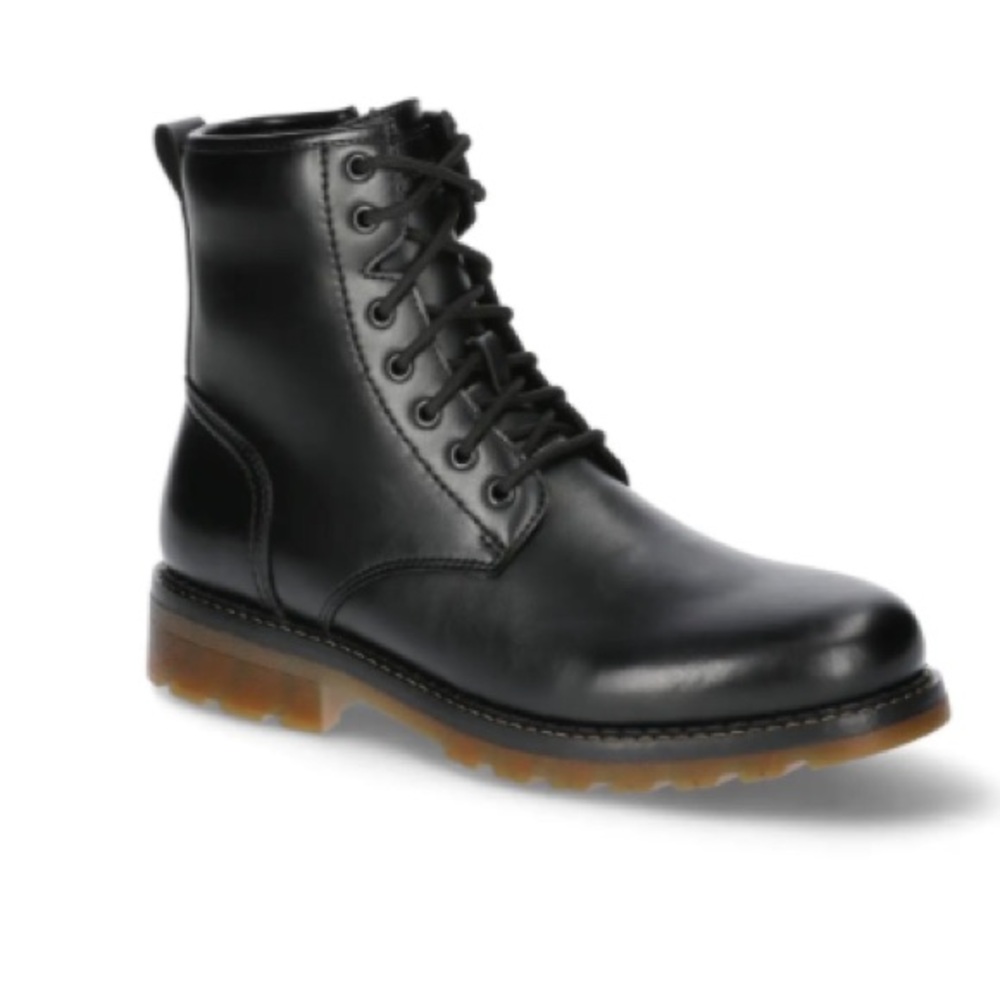 No Boundaries Men's Black Lace-Up Combat Boots with Brown Sole